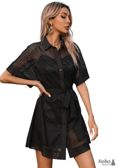 Lace Pure Black boho dress